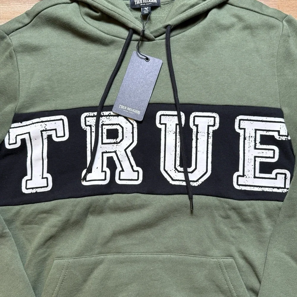 True‎ Religion Pullover Hoodie Mens Large Bronze Green Contrast Panel 700022 New